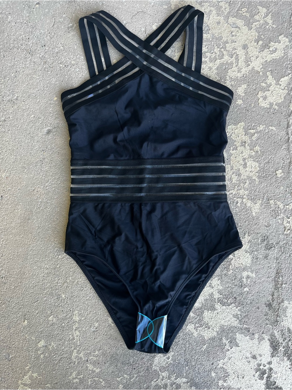 New Aava Black Swimsuit with Sheer Stripe Details
